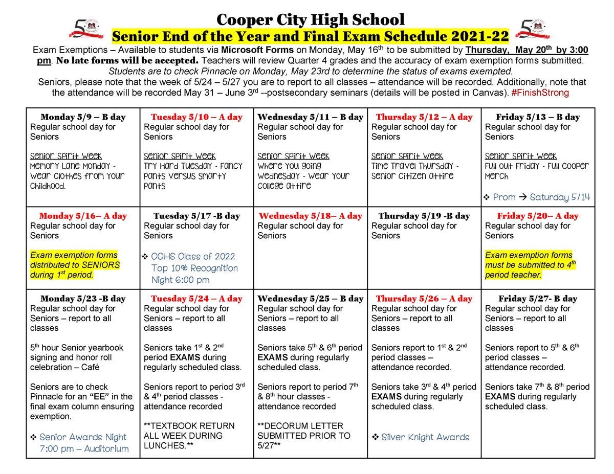 Senior Schedule 1